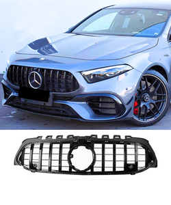 Mercedes Benz A-Class A180 A200 A250 A35 AMG W177 Hatch V177 Sedan (2018-2022) Gloss Black GT-R Panamericana Style Front Bumper Grill Grille Replacement