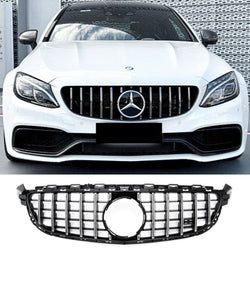 Mercedes Benz C-Class C63s AMG W205 C205 S205 A205 (2015-2018) Gloss Chrome Silver  GT-R Panamericana Style Front Bumper Grill Grille Replacement