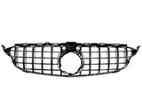 Mercedes Benz C-Class C200 C220 C250 C300 C350 C43 AMG (2015-2018) Gloss Black GT-R Panamericana Style Front Bumper Grill Grille Replacement