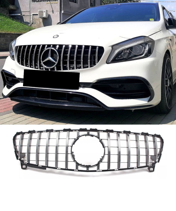 Mercedes Benz A-Class A180 A200 A45 AMG W176 (16-18) Chrome Silver GT Style Front Bumper Grill Grille Replacement