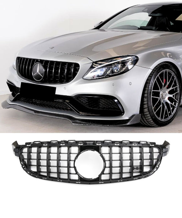 Mercedes Benz C-Class C63s AMG W205 C205 S205 A205 (2015-2018) Gloss Black GT-R Panamericana Style Front Bumper Grill Grille Replacement