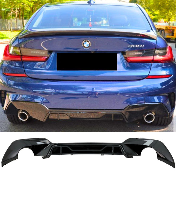 BMW 3 Series Pre LCI G20 Sedan And G21 Wagon M Sport - M Performance Style Rear Bumper Diffuser Lip (Dual Single Exhaust Tips)