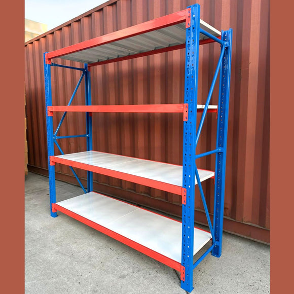 2000 (H) x 2000 (L) x 600 (D) Blue/Orange/White Garage Shelving Heavy Duty - ELITE GARAGE