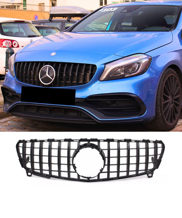 Mercedes Benz A-Class A180 A200 A45 AMG W176 (16-18) Gloss Black GT Style Front Bumper Grill Grille Replacement