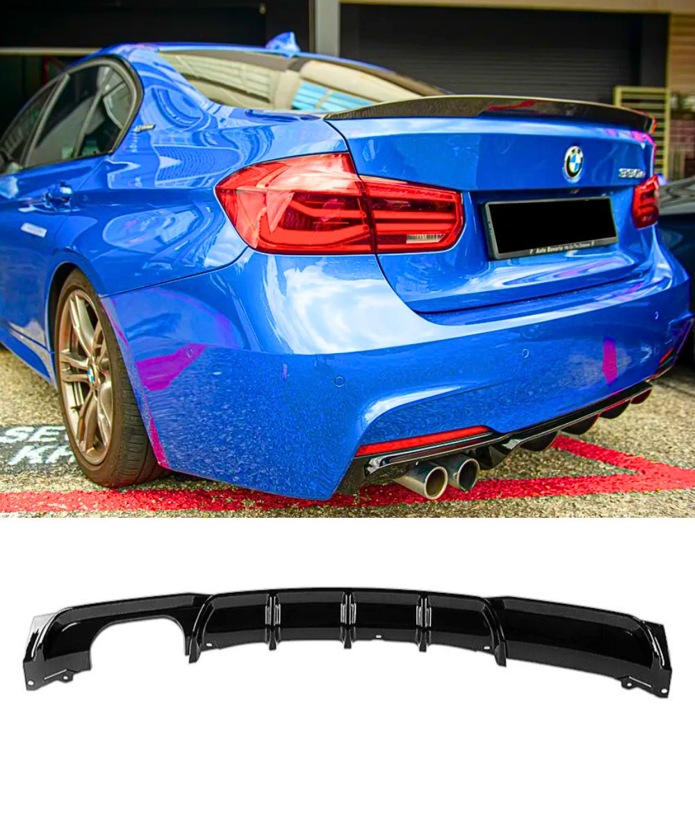 thumbnail image 2 of GB Tuning Rear Bumper Diffuser For BMW 3 Series M Sport – Gloss Black, Twin Exhaust Cutout 2 of 6