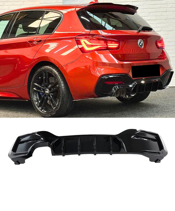 BMW 1 Series F20 F21 LCI M Sport (Gloss Black) V2 Rear Bumper Diffuser (Twin Left Exhaust)