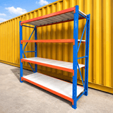 2000 (H) x 2000 (L) x 600 (D) Blue/Orange/White Garage Shelving Heavy Duty - ELITE GARAGE