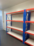 2000 (H) x 2000 (L) x 600 (D) Blue/Orange/White Garage Shelving Heavy Duty - ELITE GARAGE
